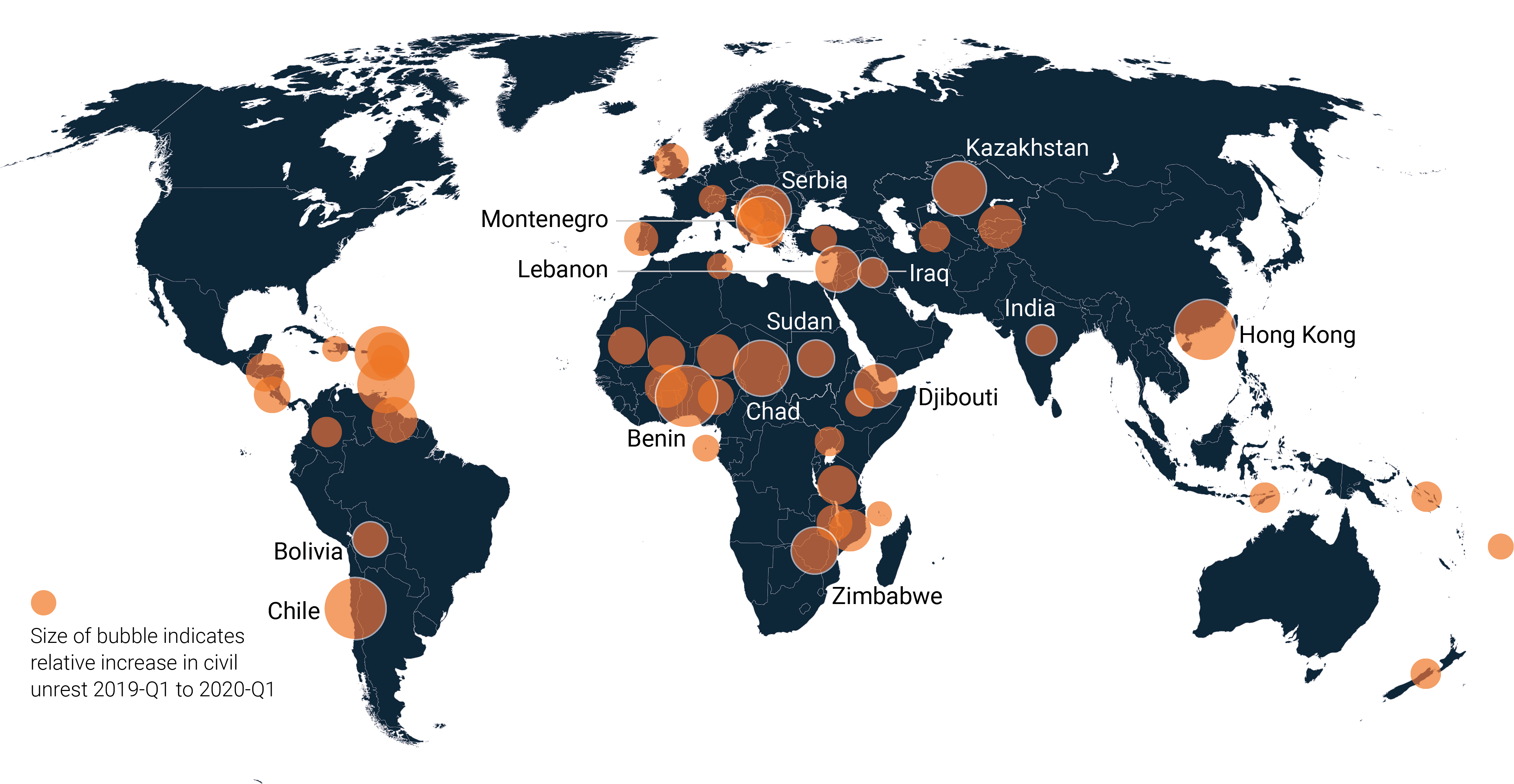 The Civil Unrest Index reveals widespread increases in risk during 2019